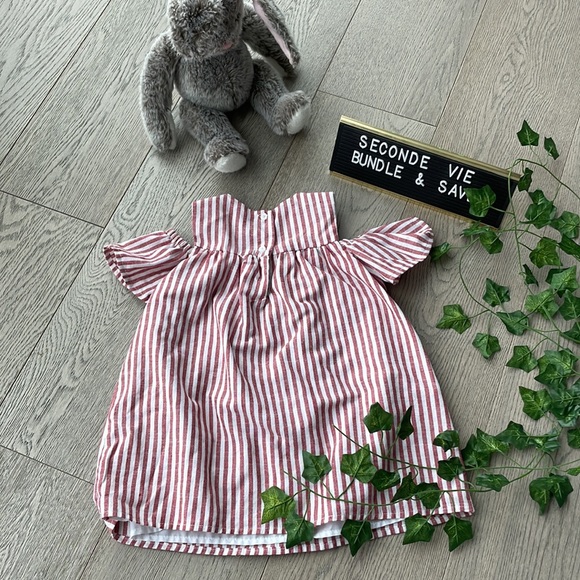 Striped cold shoulder toddler dress with pom pom detail - Picture 3 of 3